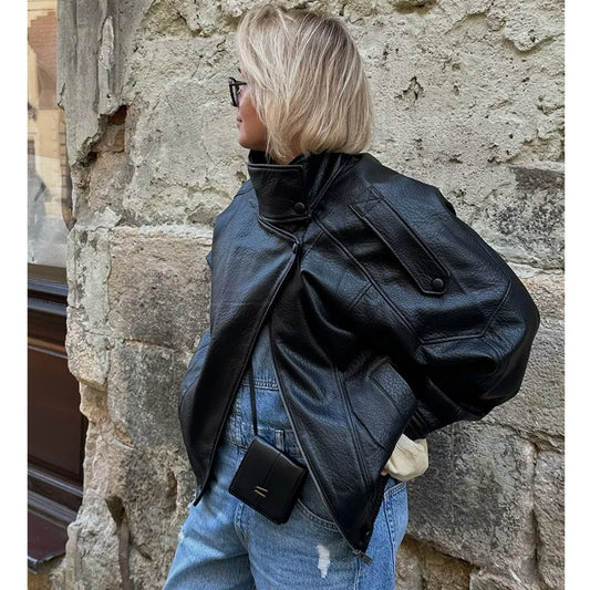 WOMEN Black Faux Leather Jackets for Women